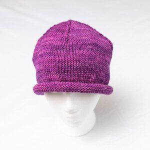 Lollipop Pink Hand Knit Merino Wool Rolled Brim Hat Beanie